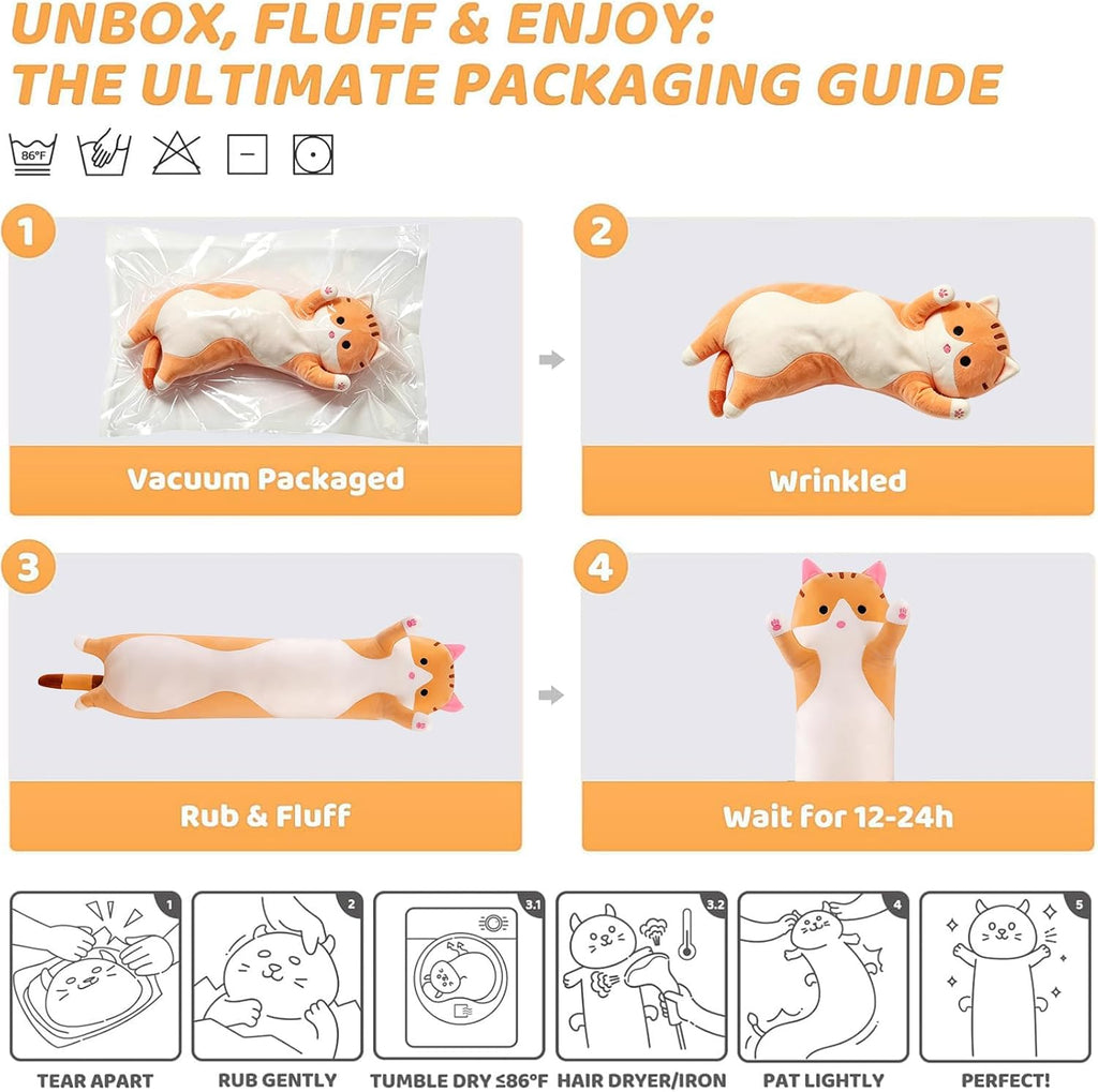 shangman Lovely Plush Cat Doll Cute Cartoon Soft Stuffed Kitten Long Throw Sleeping Pillow Toy Gift for Kids Girlfriend Multiple Size…