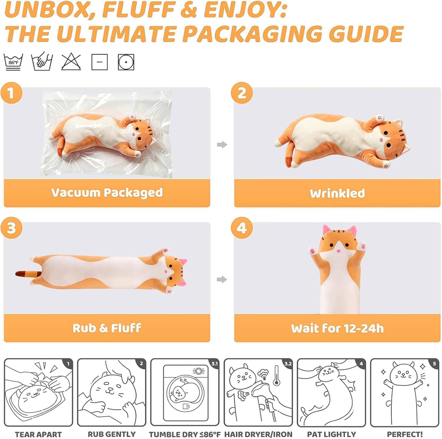shangman Lovely Plush Cat Doll Cute Cartoon Soft Stuffed Kitten Long Throw Sleeping Pillow Toy Gift for Kids Girlfriend Multiple Size…