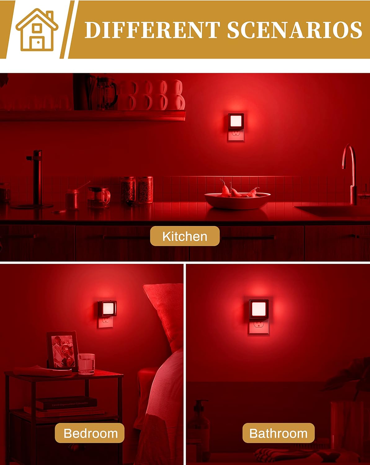 DORESshop Red Night Light [2 Pack], Night Lights Plug Into Wall, Night Light Dusk to Dawn Sensor, LED NightLight Adjustable Brightness…