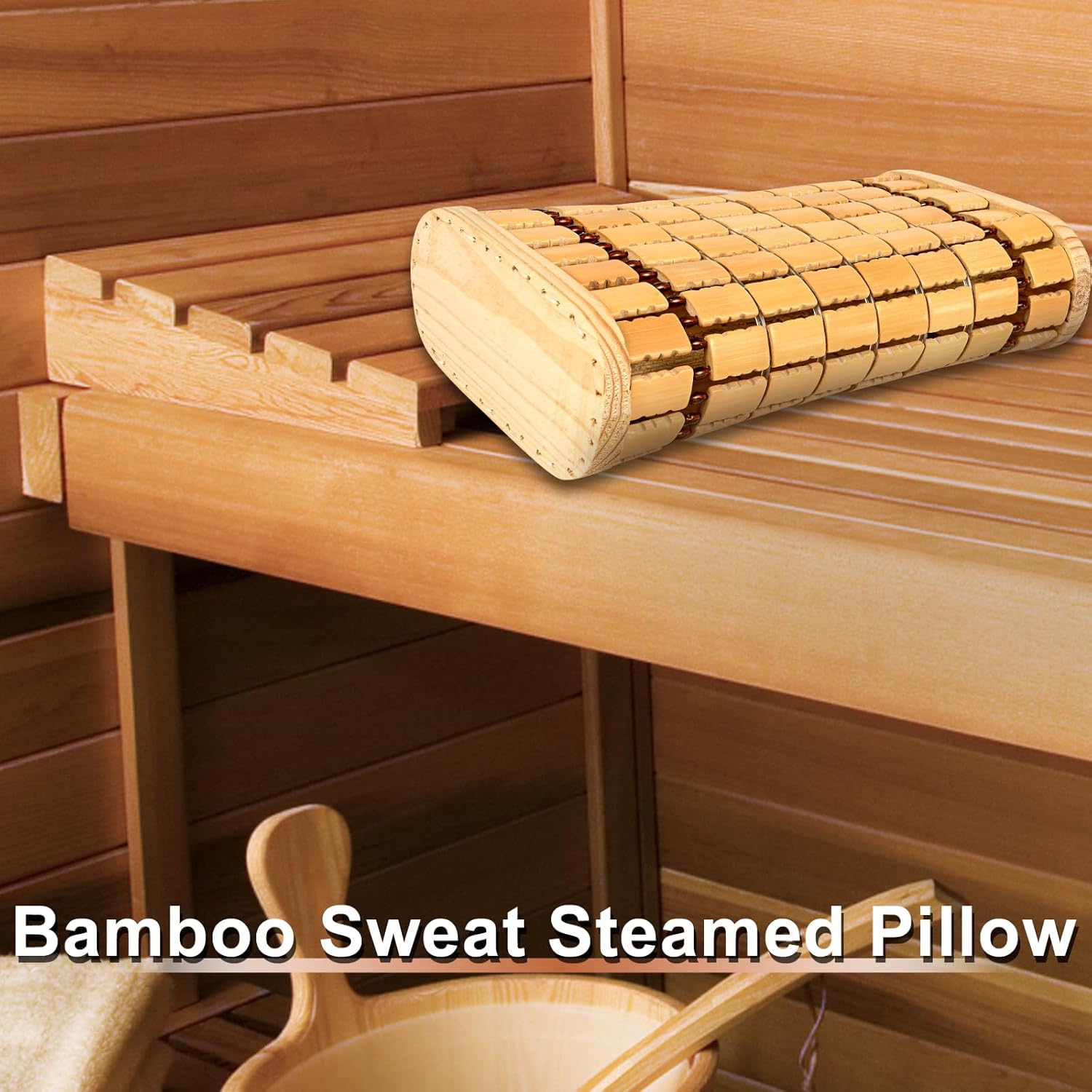 2 Pack Bamboo Headrest Pillow Natural Sauna Neck Rest Handmade Wood Pillows Chinese Style Household Spa Steam Saunas Rooms Breathable…