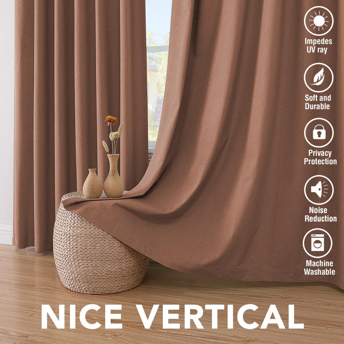 H.VERSAILTEX Linen Blackout Curtains 63 Inches Long 100% Blackout Thermal Insulated Textured Linen Look Curtain Draperies Anti-Rust…