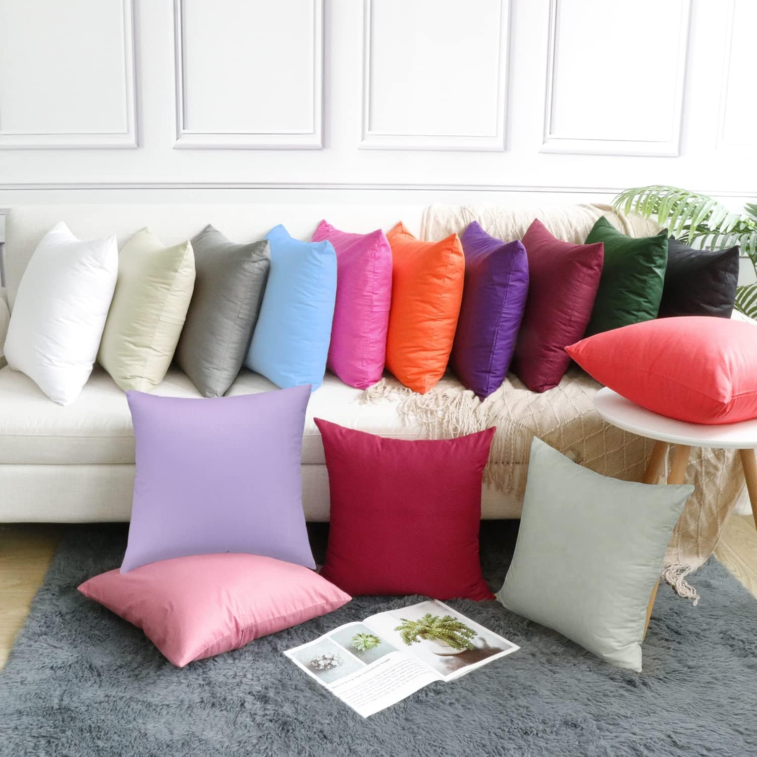 Thmyo 4-Pack 100% Cotton Comfortable Solid Decorative Throw Pillow Case Square Cushion Cover Pillowcase Sublimation Blank Pillow Covers DIY…