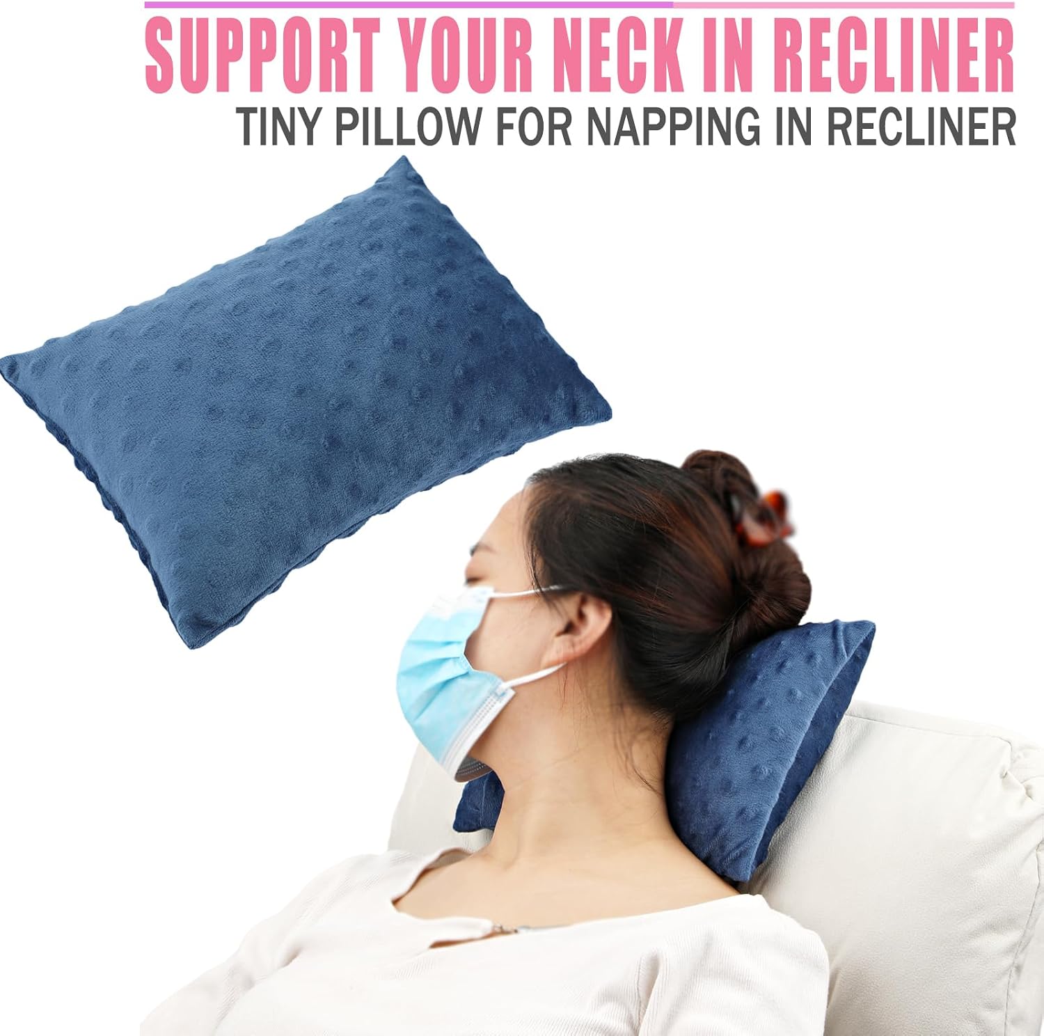 BNRendles Small Neck Pillow for Recliner Chair Neck Support Pillows Plump Adjustable Filling Nap Airplane Sleeping Little Cushion Minky Dot…