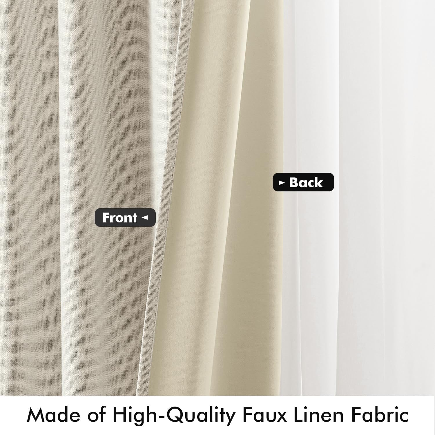 Miulee 100% Blackout Linen Curtains for Bedroom, Linen Beige Solid Luxury Decor Thermal Insulation Room Darkening Drapes for Living Room Nu…