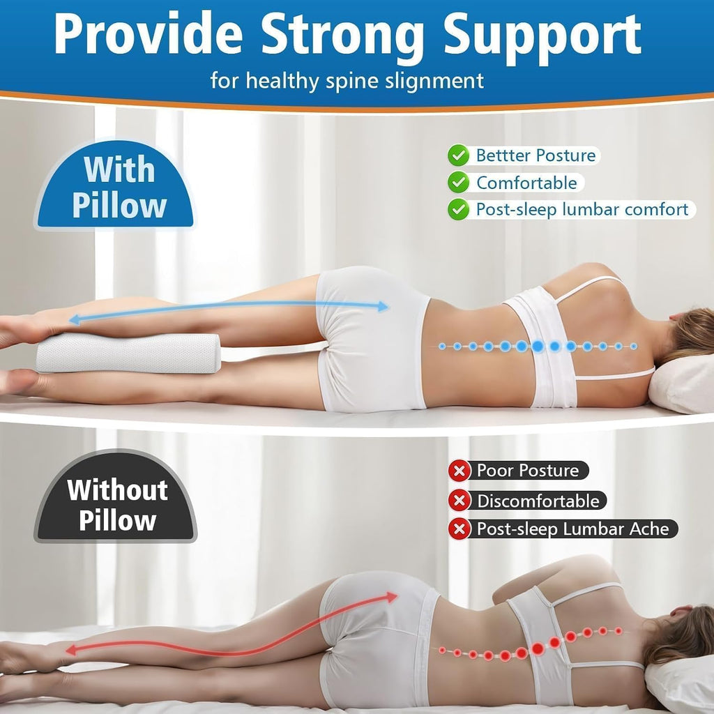 SweetSlubr Large Knee Pillow for Side Sleepers, Half Moon Memory Foam Bolster Pillow for Legs, Ergonomic Design Wedge Elevation Pill…