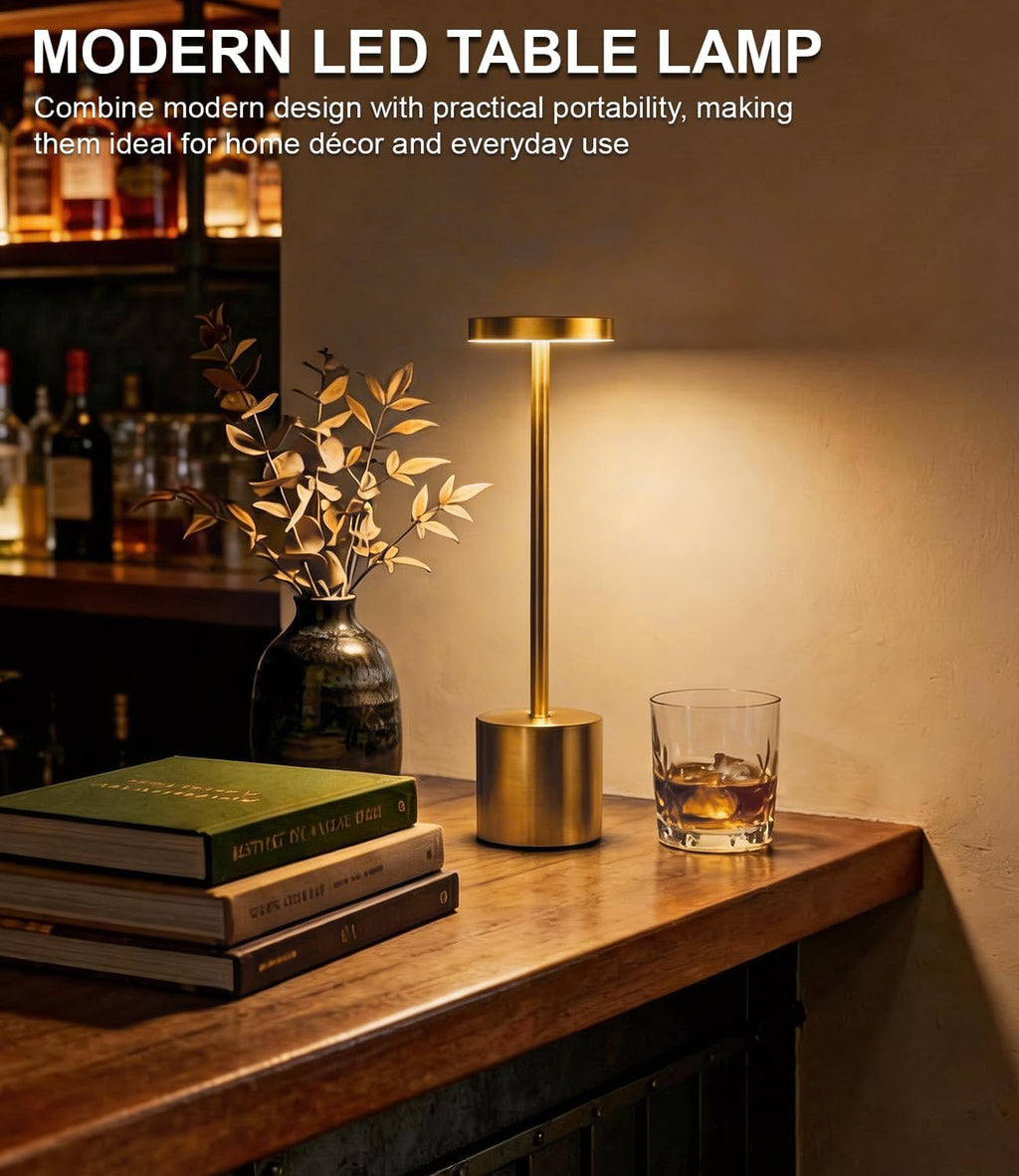 Swinerton Cordless Table Lamp Set of 2, Gold 5000mAh Rechargeable Battery Operated Lamps, Wireless 3 Color Dimmable Touch Lamp Table…
