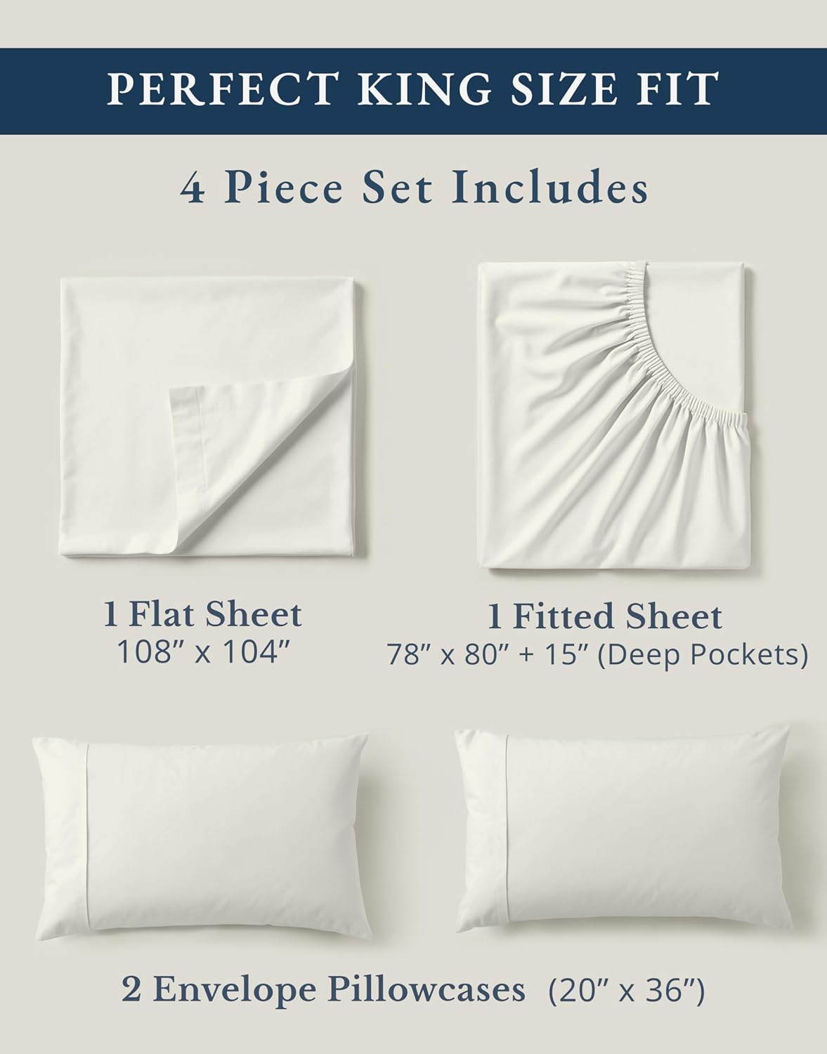 LaneLinen LANE LINEN 100% Organic Cotton King Bed Set, 4-Piece Cotton Bed Sheets, Crisp Percale Weave, Ultra Soft Bedding Sets & Collection…