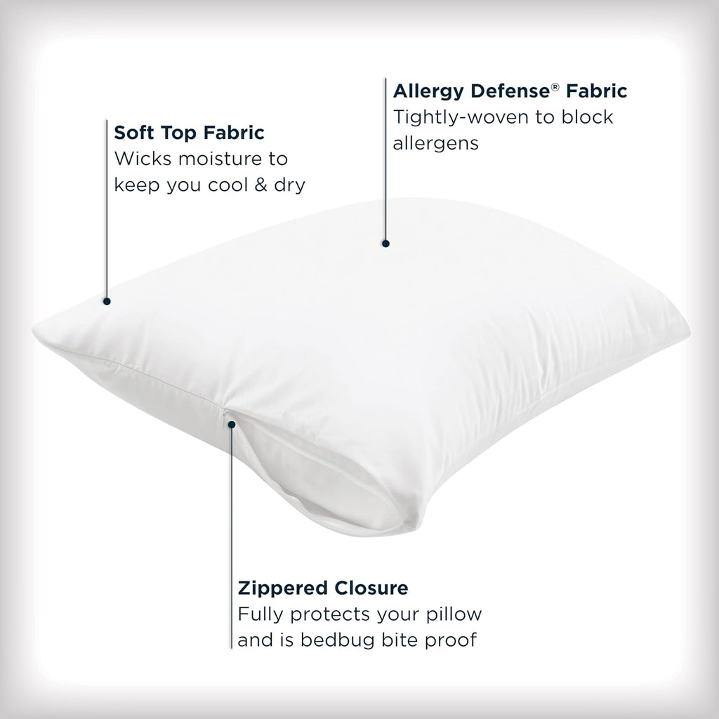 AllerEase Maximum Pillow Protector Particle Barrier Soft Comfortable Machine Washable Zippered Pillow Cover, White King Size, 2 Pack White…