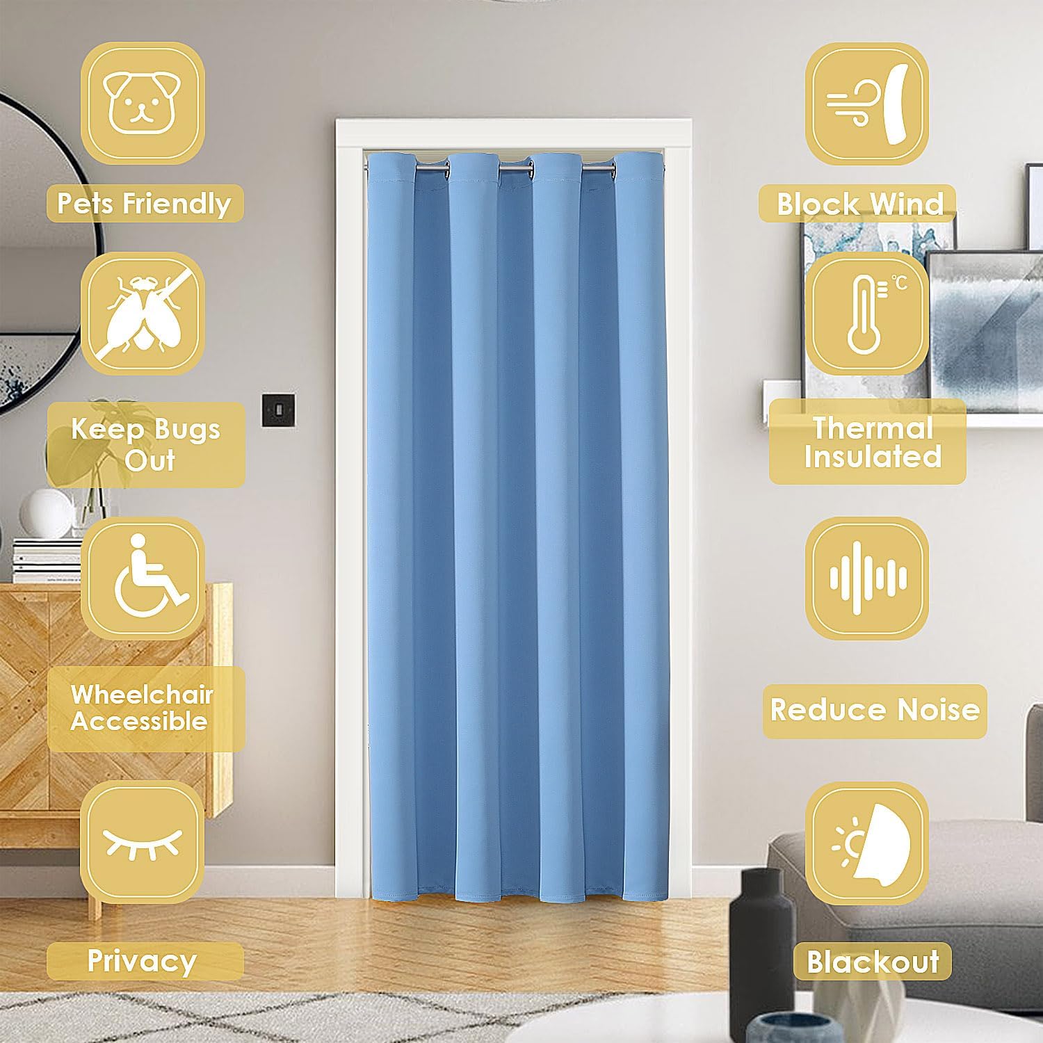 ChrisDowa Blackout Door Curtains for Doorway Privacy, Grommet Closet Curtains for Bedroom Closet Door, Thermal Insulated Temporary Doorway…