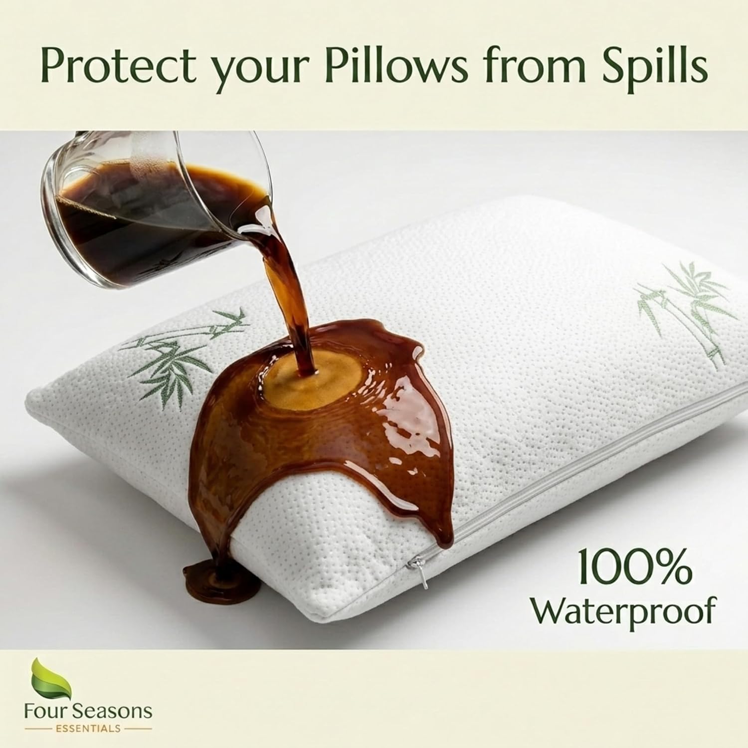 Four Seasons Essentials Standard Size Waterproof Pillow Protectors (Set of 2) - Natural Viscose derived from Bamboo Pillow Covers…