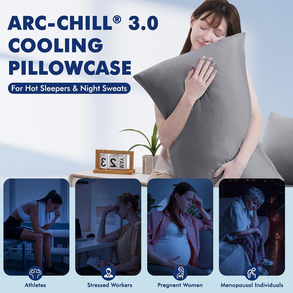 Elegear Cooling Pillow Cases for Hot Sleepers, Silver Infused Cooling Pillowcase Instantly Cool with Q-Max>0.5, Soft Silky Pillowcases for…