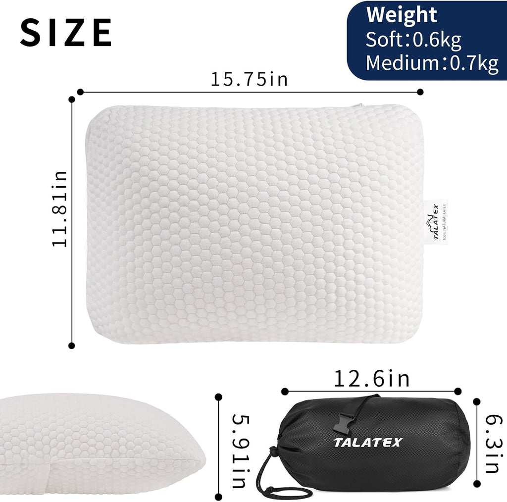 Talatex 100% Natural Premium Talalay Latex Travel Pillow, Camping Pillow, Small Camping Pillow with Compressible Stuff Sack, No Memory…