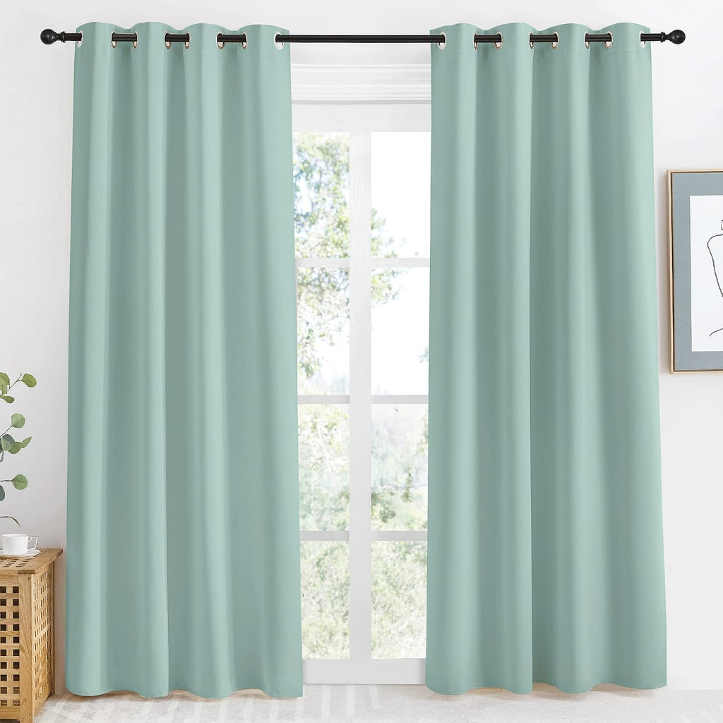 NICETOWN Kitchen Blackout Window Curtain Panel, Aqua Blue, 1 Panel, 55 by 86 inches Long, Home Fashion Thermal Insulated Solid Grommet…