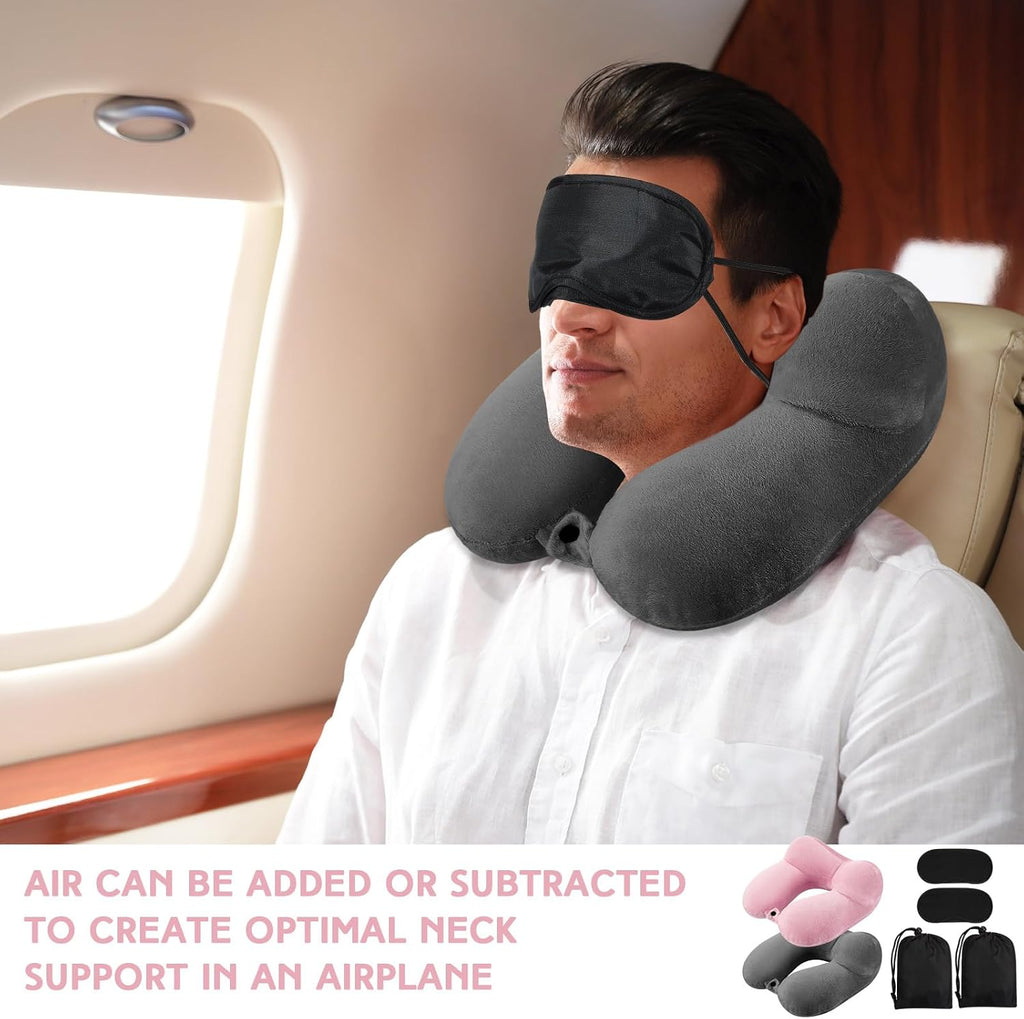 Sintuff 2 Pack Inflatable Travel Pillow for Airplanes Inflatable Neck Flight Pillows with Compact Bag and Blindfold for Traveling…