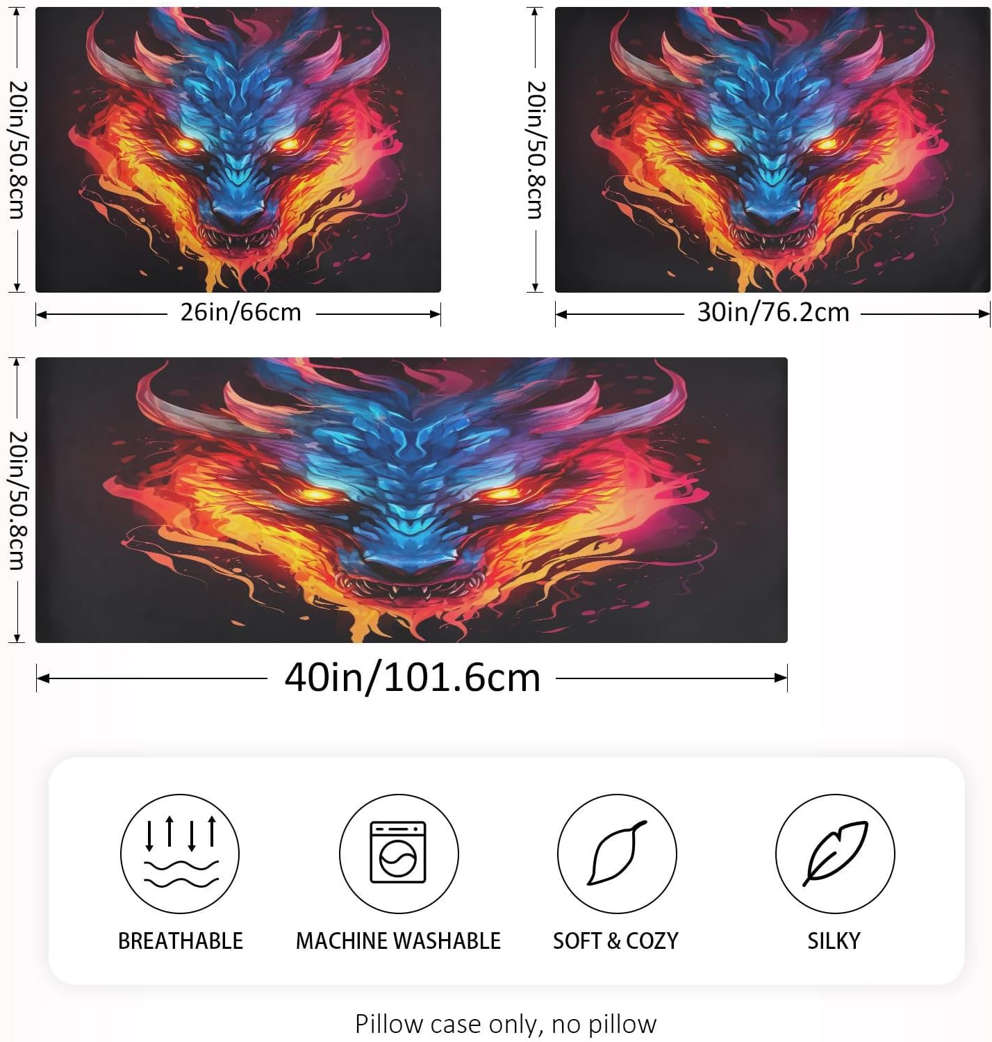 Dragon Fire Pillow Covers Silk Pillowcase for Hair and Skin Soft Breathable Smooth Cooling Satin Pillowcase Standard Size Pillow Case for…