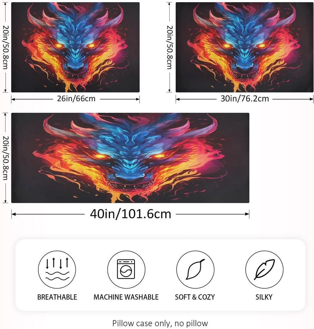 Dragon Fire Pillow Covers Silk Pillowcase for Hair and Skin Soft Breathable Smooth Cooling Satin Pillowcase King Size Pillow Case for…