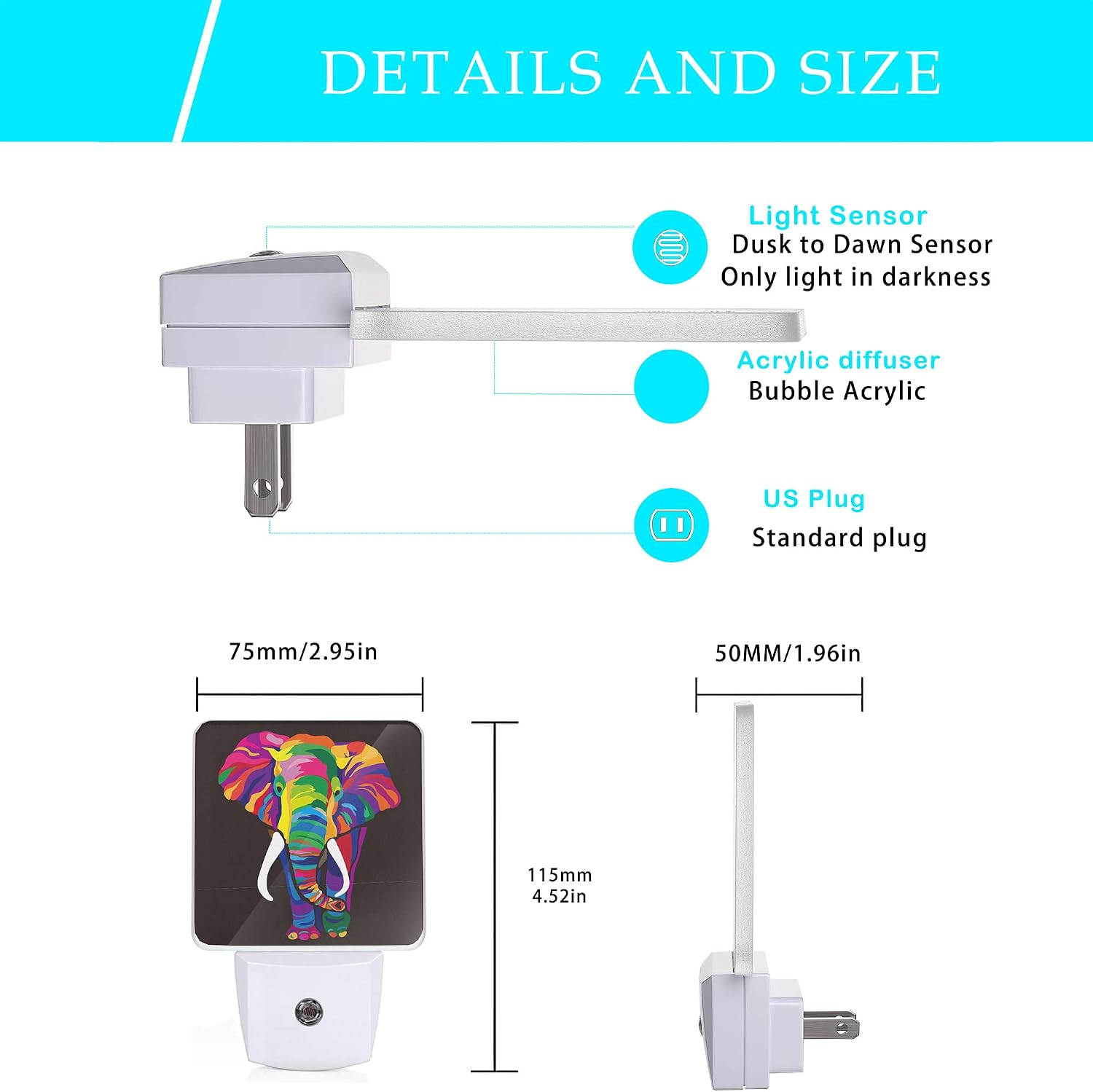 Elephant Night Light, Colorful Elephant Plug-in Night Lights with Dusk-to-Dawn Sensor for Stairway/Hallway/Kitchen Sleep Friendly lamp for…