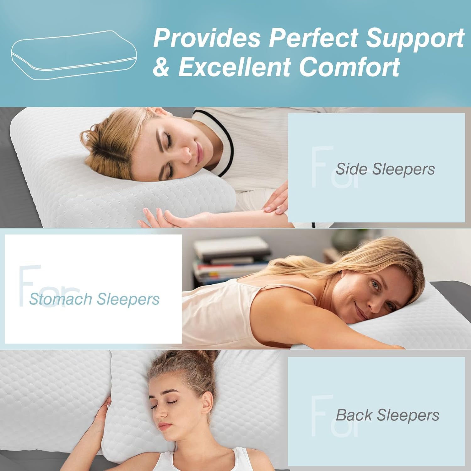 Sweetcrispy Back and Side Sleeper Support, White Gel Cooling Memory Foam Pillows for Sleeping, Bed Pillows for Adults with Breathable Mesh…