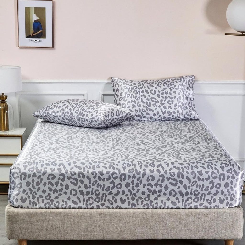 Lcbd Satin Pillowcase King Size for Hair and Skin, Silvergrey Leopard Printed Pillow Cases Set of 2, Silky Cheetah Print Pillow Covers with…