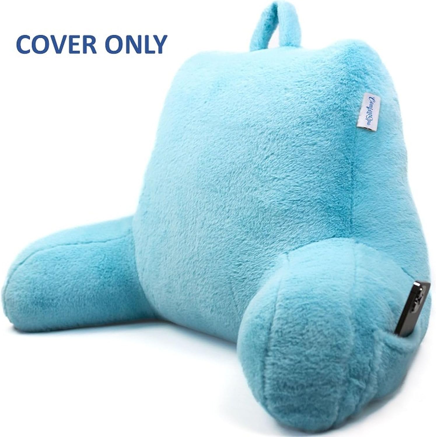 ComfortSpa Reading Pillow Replacement Cover for 19 inch Back Rest Pillow, Polyester Velour Machine Wash and Dry (Faux Fur Blue)