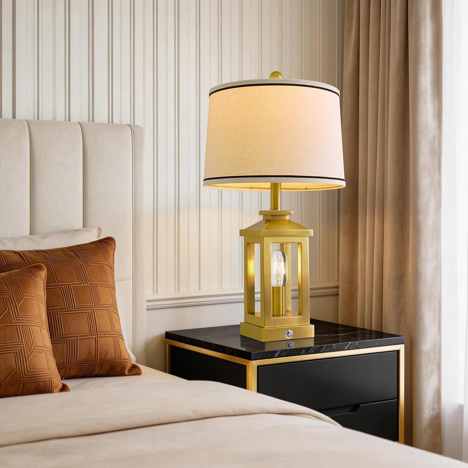 G-SAFAVA 24" Table Lamps for Living Room Bedroom Modern Gold Bedside Lamps Set of 2 Nightstand Lamps for Night Stands 3 Way Dimmable…