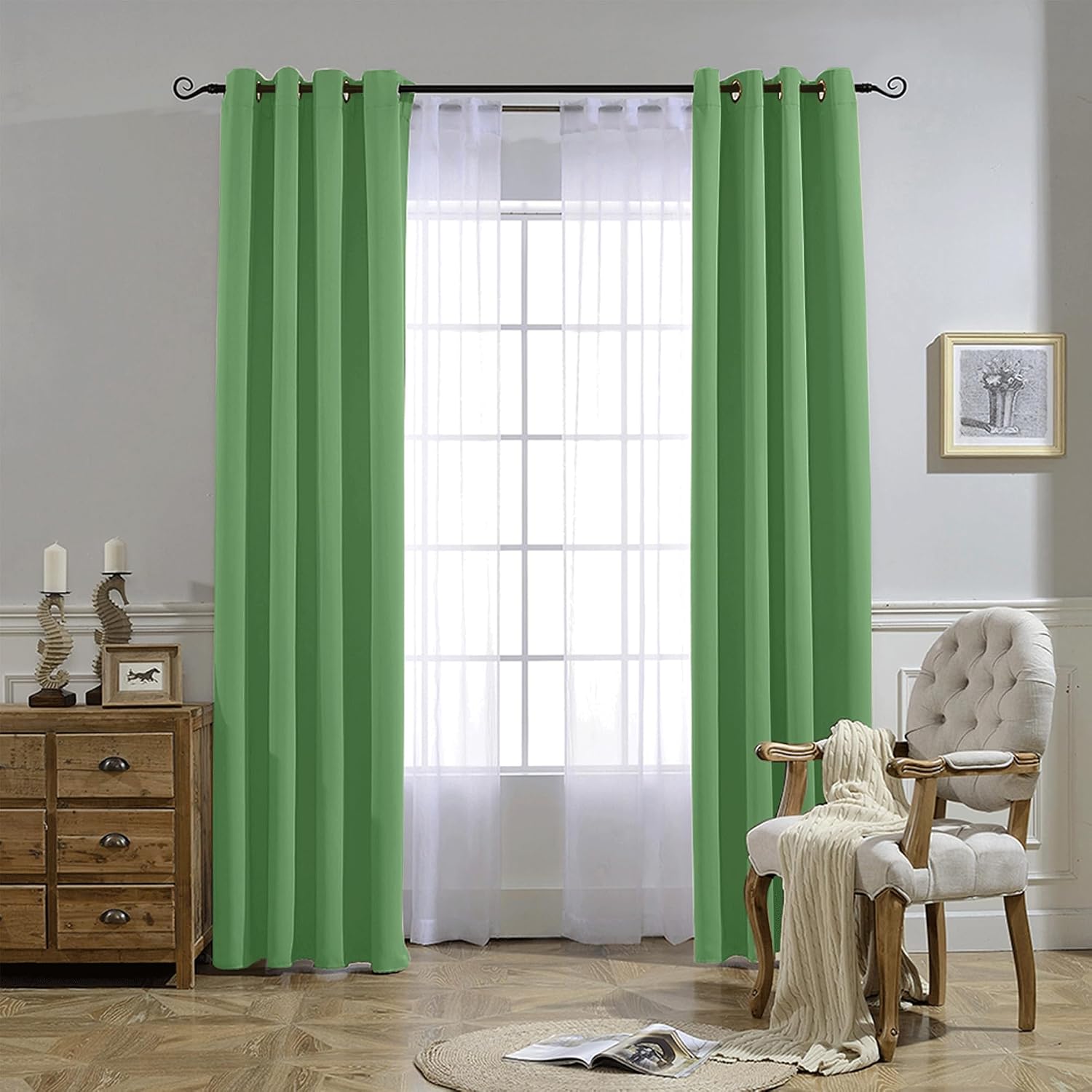 Nicetown Forest Green Blackout Curtains 84 inches Long 2 Panels Set - Grommet Thermal Curtains Room Darkening Window Treatments Sound Proof…