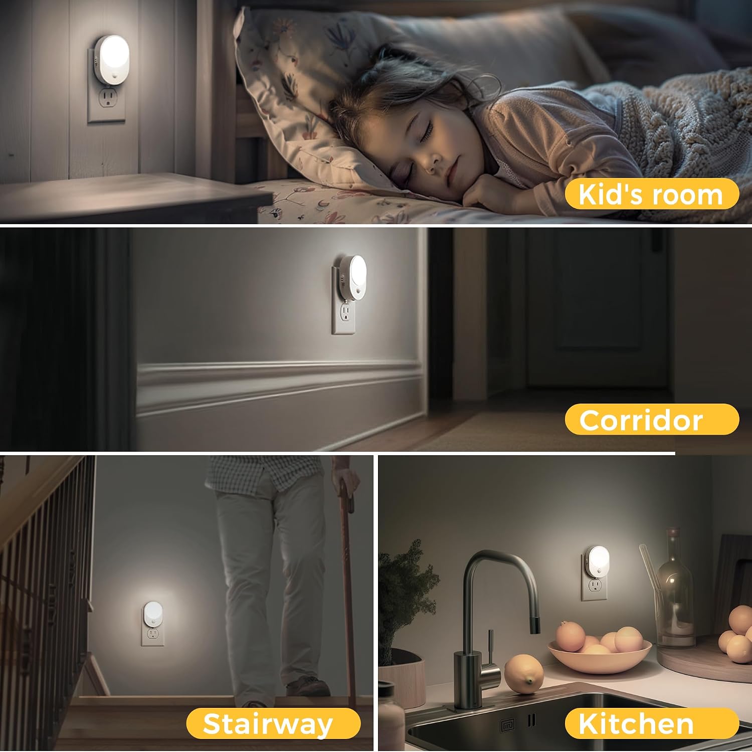 L LOHAS LED Plug in Night Light with Motion Sensor and Dusk to Dawn Sensor,[4-Pack] Night Lights Plug into Wall,5000K Daylight…