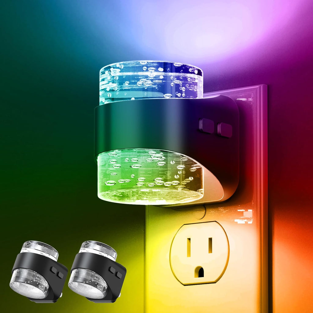 Llohasled L LOHAS LED Night Light, RGB Bubble Night Lights Plug into Wall, 2 Pack 10-Color Change Night Light, Dimmable Nightlights with Dus…