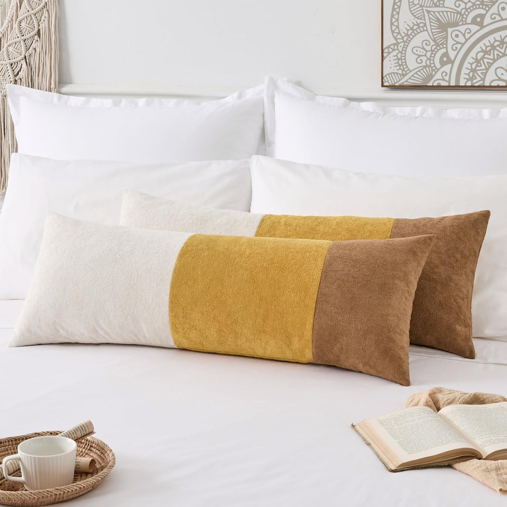 KevinTextile Kevin Textile 14x36 Inch Long Lumbar Cover 1 Pack Three-Colour Patchwork Soft Textured Waterproof Rectangle Cushion Elegant Ac…