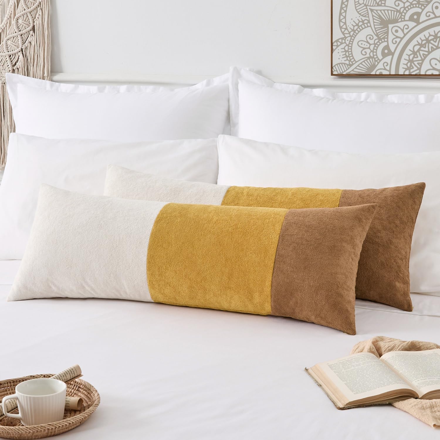 KevinTextile Kevin Textile 14x36 Inch Long Lumbar Cover 1 Pack Three-Colour Patchwork Soft Textured Waterproof Rectangle Cushion Elegant Ac…