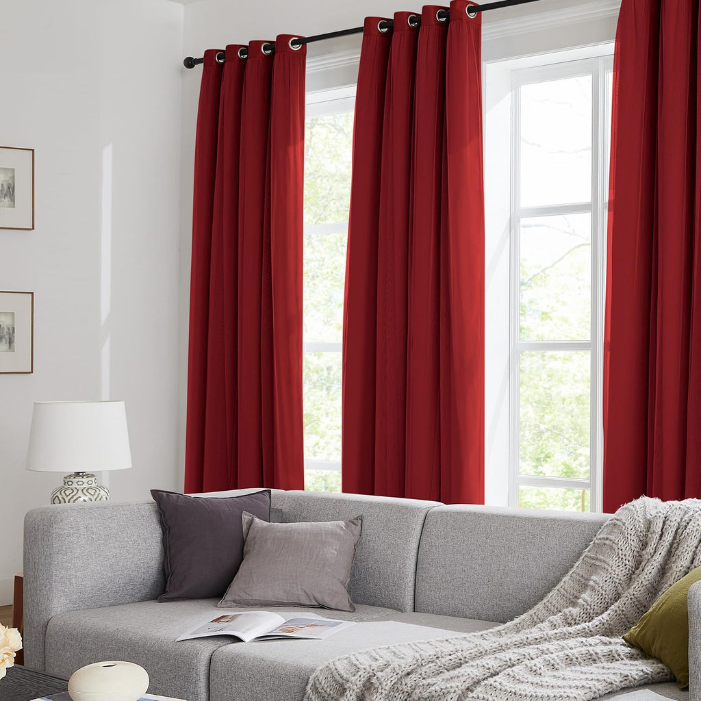 Swandream 100% Blackout Curtains for Bedroom, Double Layer Red Curtains, Black Out Curtain 84 inch Long with Sheer Overlay for Living Room,…