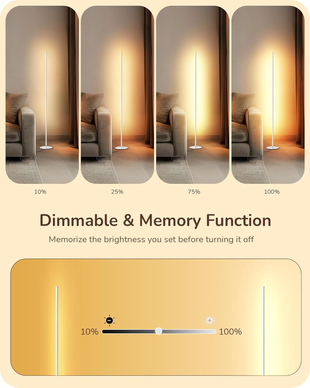 EDISHINE LED Corner Floor Lamp, Minimalist Dimmable Light with Remote, 57.5 Inches Tall Floor Lamps for Living Room, Bedroom, Home…