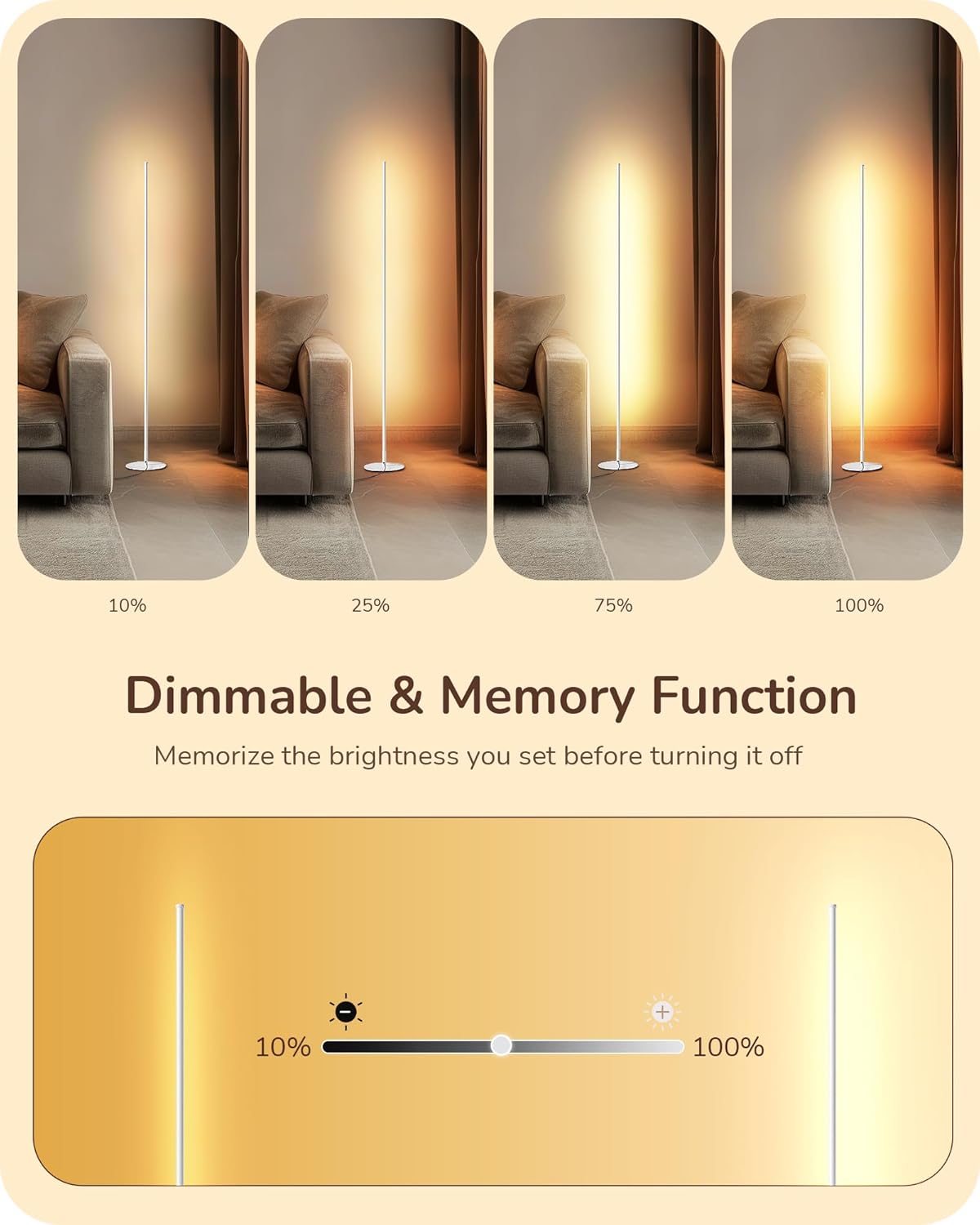 EDISHINE LED Corner Floor Lamp, Minimalist Dimmable Light with Remote, 57.5 Inches Tall Floor Lamps for Living Room, Bedroom, Home…