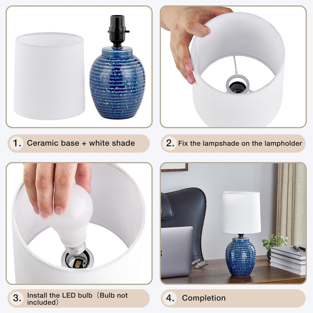 EJIAXIN Table Lamps Set of 2-13.75" Small Bedside Lamps - Classic Farmhouse Ceramic Table Lamp for Bedroom, Living Room, Nightstand…