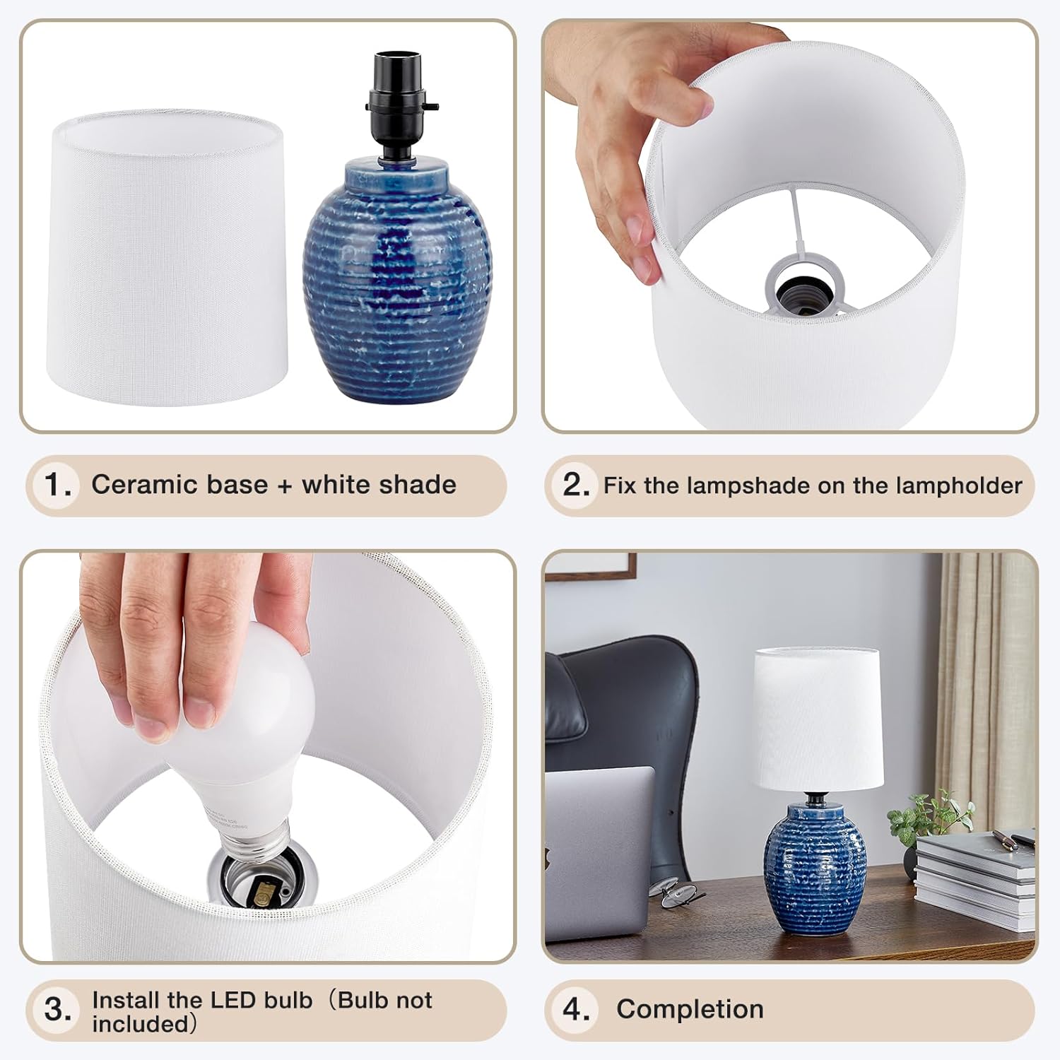 EJIAXIN Table Lamps Set of 2-13.75" Small Bedside Lamps - Classic Farmhouse Ceramic Table Lamp for Bedroom, Living Room, Nightstand…