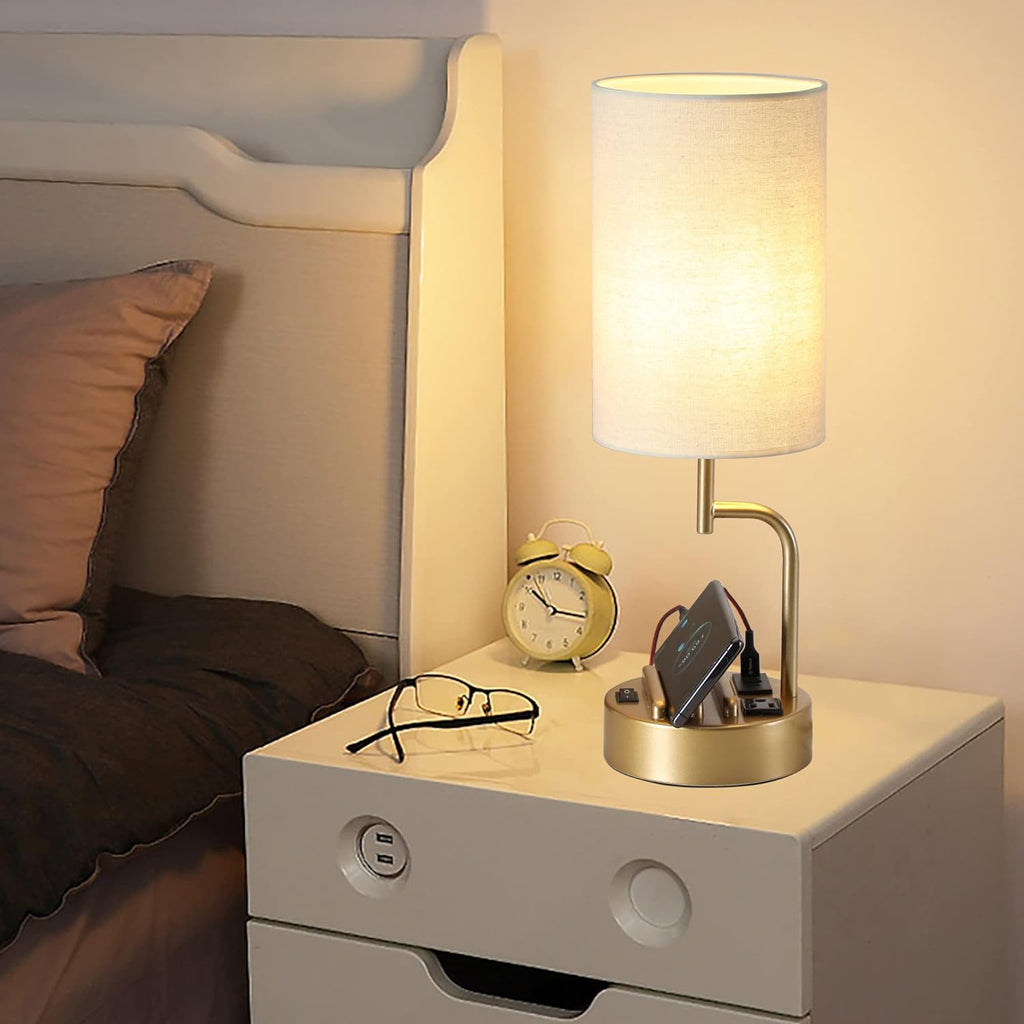 Dreamholder Table Lamp with 3 USB Charging Ports, Modern Desk Lamp with AC Outlet and Phone Stands, Perfect Bedside Lamp for Bedroom…