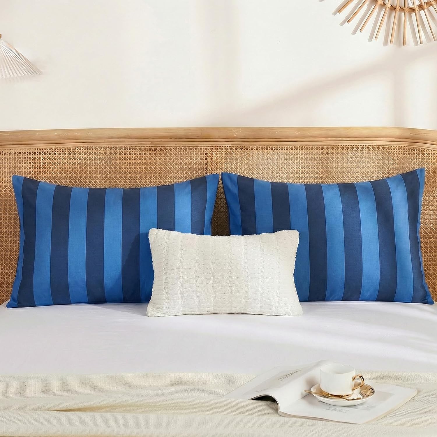 Merryword Standard Size Pillowcases, 100% Cotton Pillow Cases, Blue and Navy Striped Pillowcases, Soft Breathable Wide Stripes Pillow Cover…