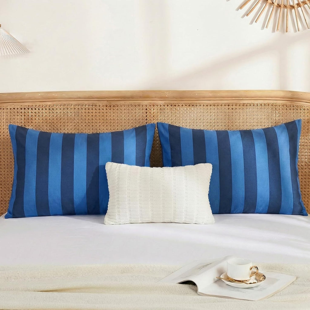 Merryword Queen Size Pillowcases, 100% Cotton Pillow Cases, Blue and Navy Striped Pillowcases, Soft Breathable Wide Stripes Pillow Covers,…