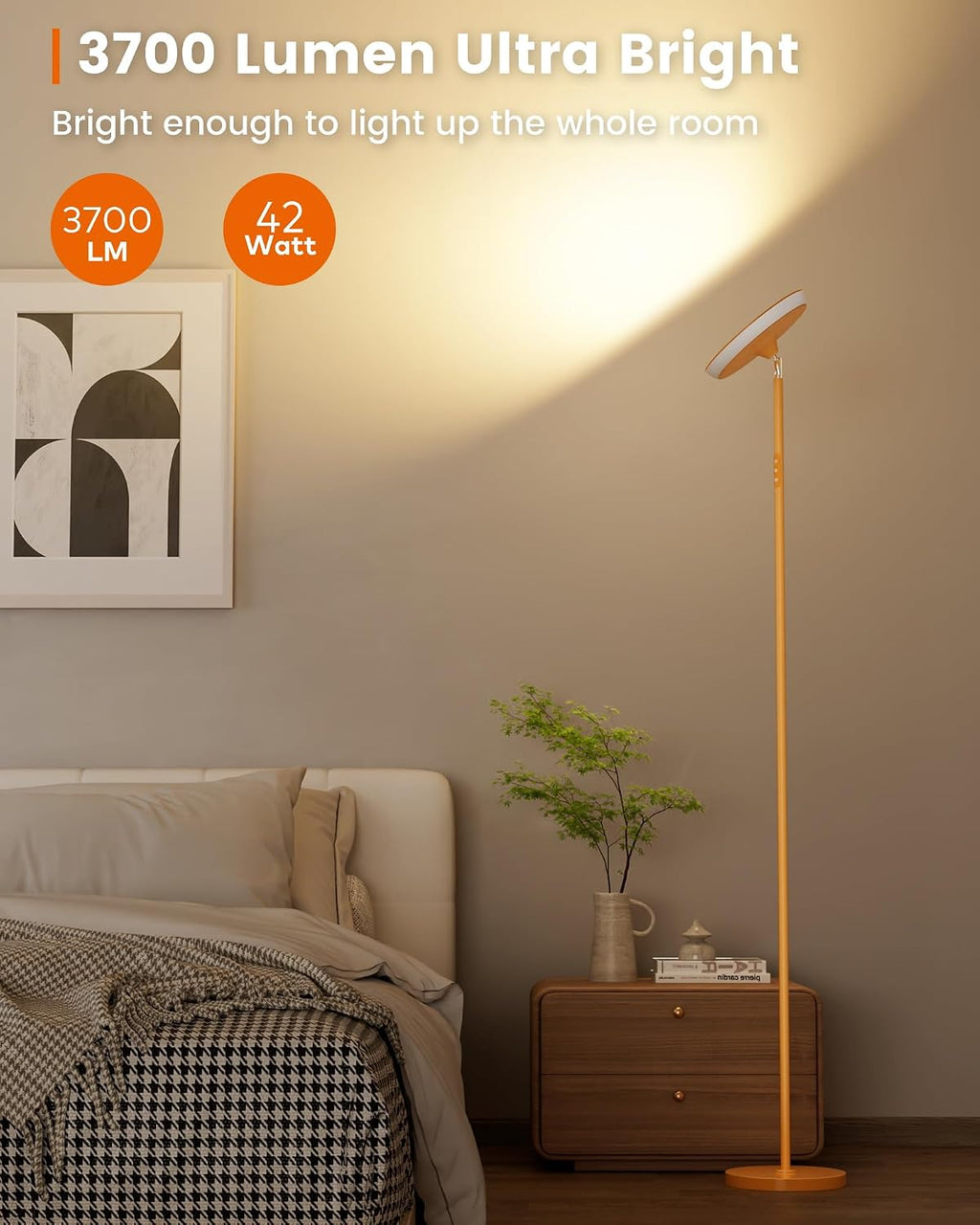 Wowlumenofficial UFO LED Torchiere Floor Lamp with RGB Ambient Light, 42W 3700LM Bright Dimmable Sky Lamp,71in Modern Tall Standing Lamp wi…