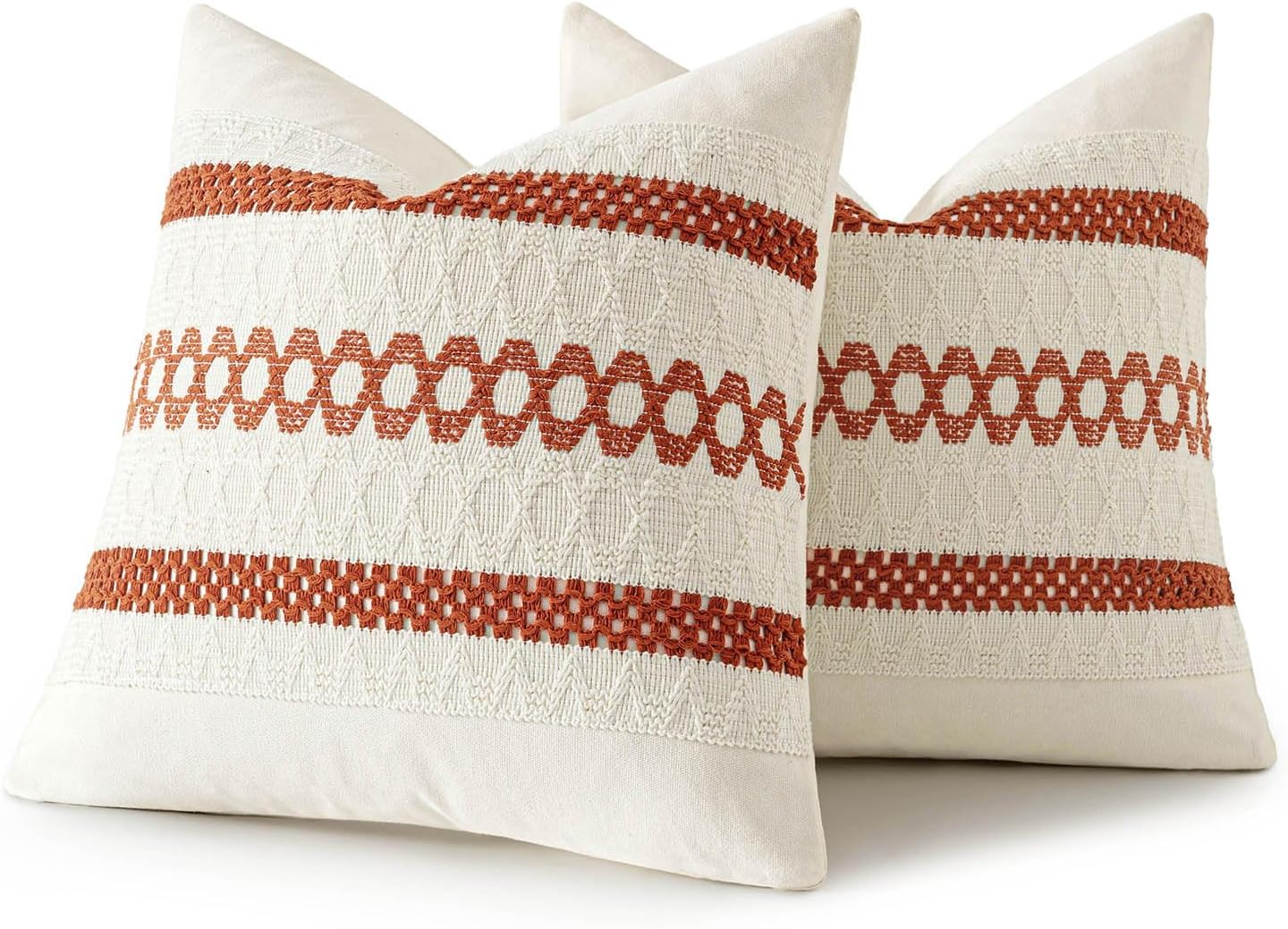 MIULEE Set of 2 Burnt Orange Decorative Pillow Covers 18x18 Inch Farmhouse Rustic Boho Couch Throw Pillows Modern Cotton Cushion Covers…