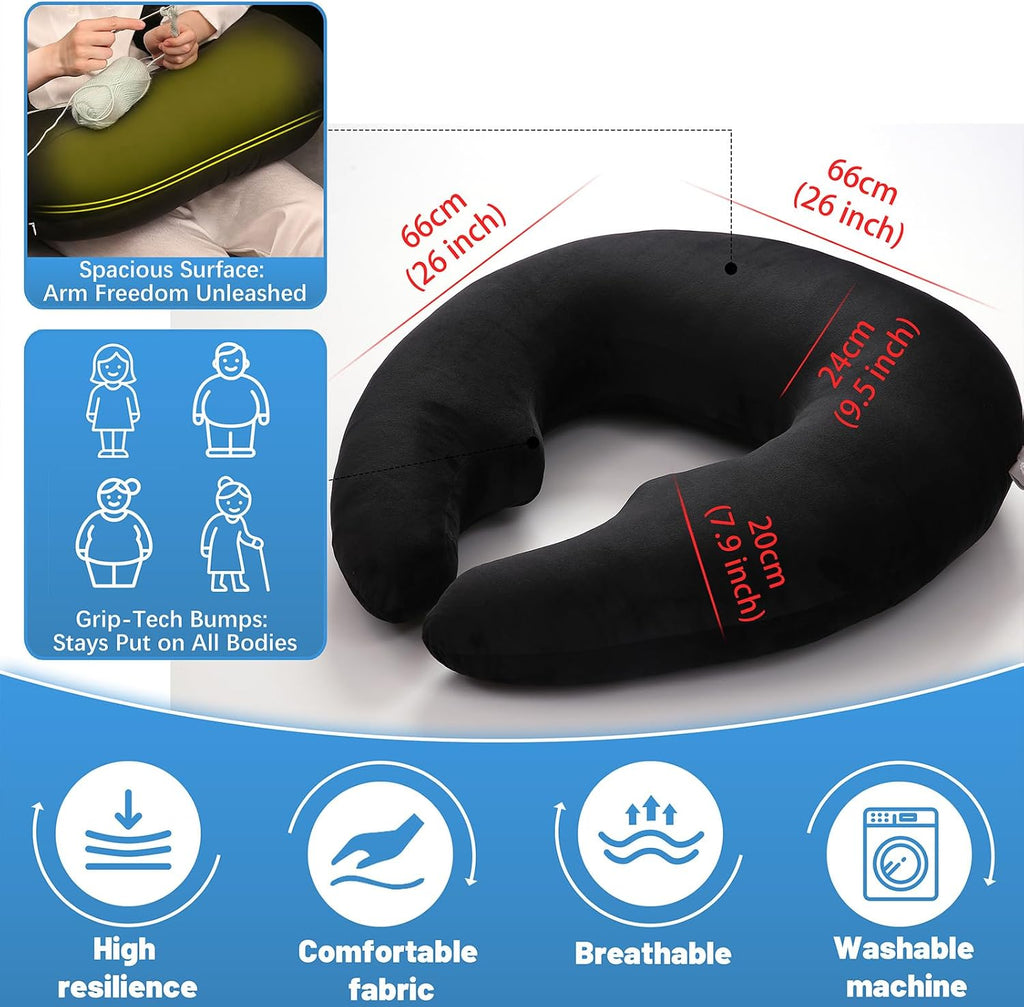 Ergonomic U-Shape Gaming & Lap Pillow - Crochet Pillow & Reading Support Pillow with Arm Relief, Comfort for Gamers, Crafters & Book…