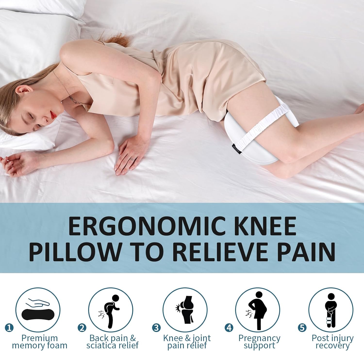 beslovo Side Sleeper Knee Pillow, Memory Foam Leg Pillow, Ergonomic Between Leg Pillow Eases Back Hip Pain, Spine Alignment Sciatica Relief…