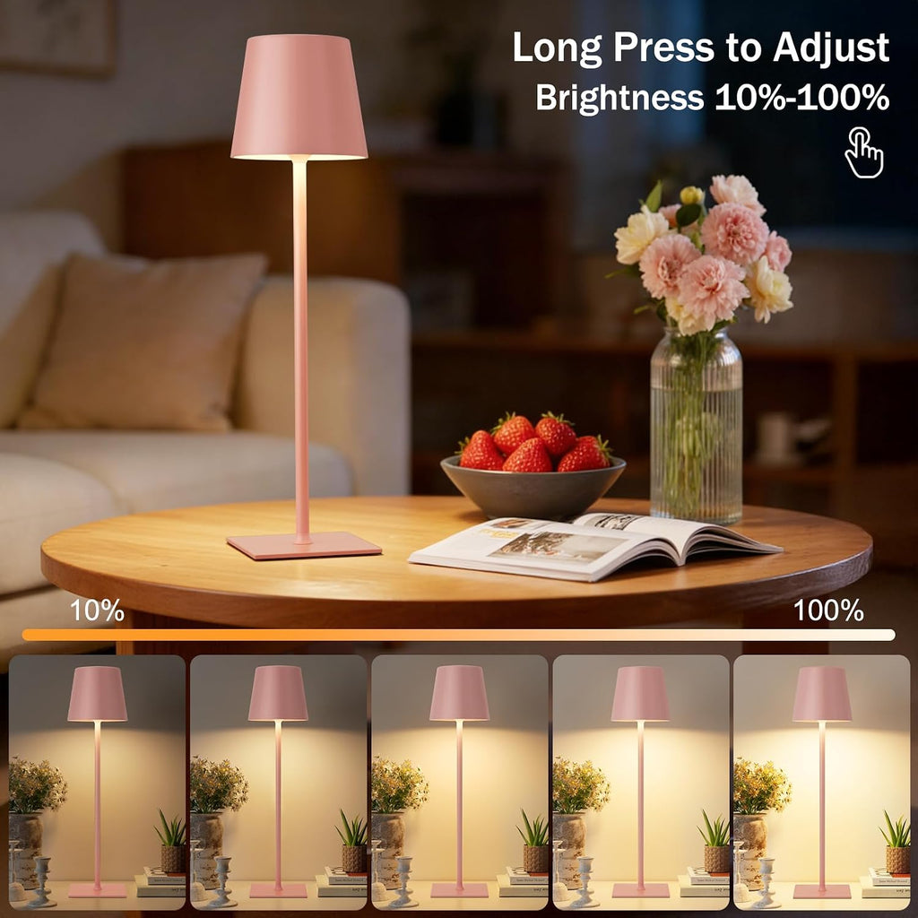 Kakanuo Pink Cordless Rechargeable Table Lamp, 2 Pack Portable Desk Lamp with 5000mAh Battery, Touch Control Stepless Dimming, Wireless…