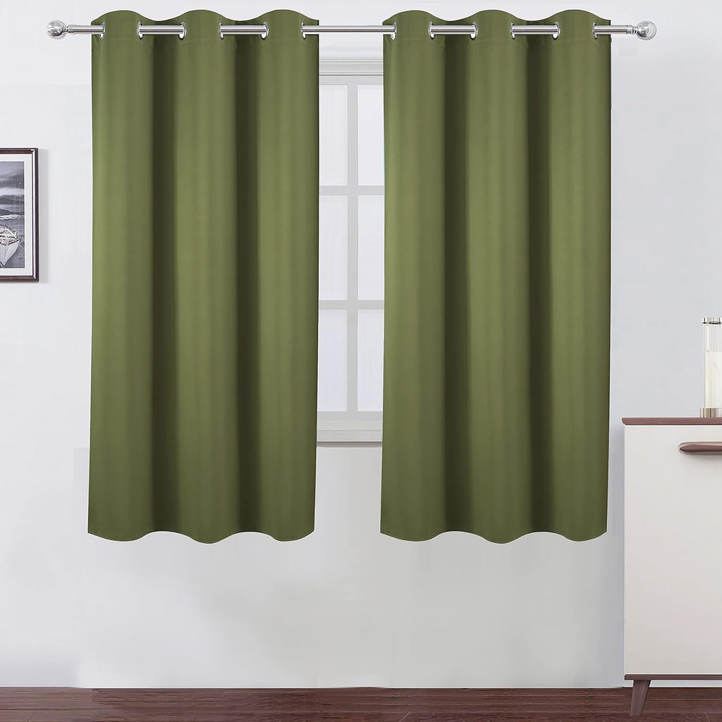 Lemomo Olive Green Thermal Blackout Curtains/38 x 63 Inch/Set of 2 Panels Room Darkening Curtains for Bedroom 63 Inch Green