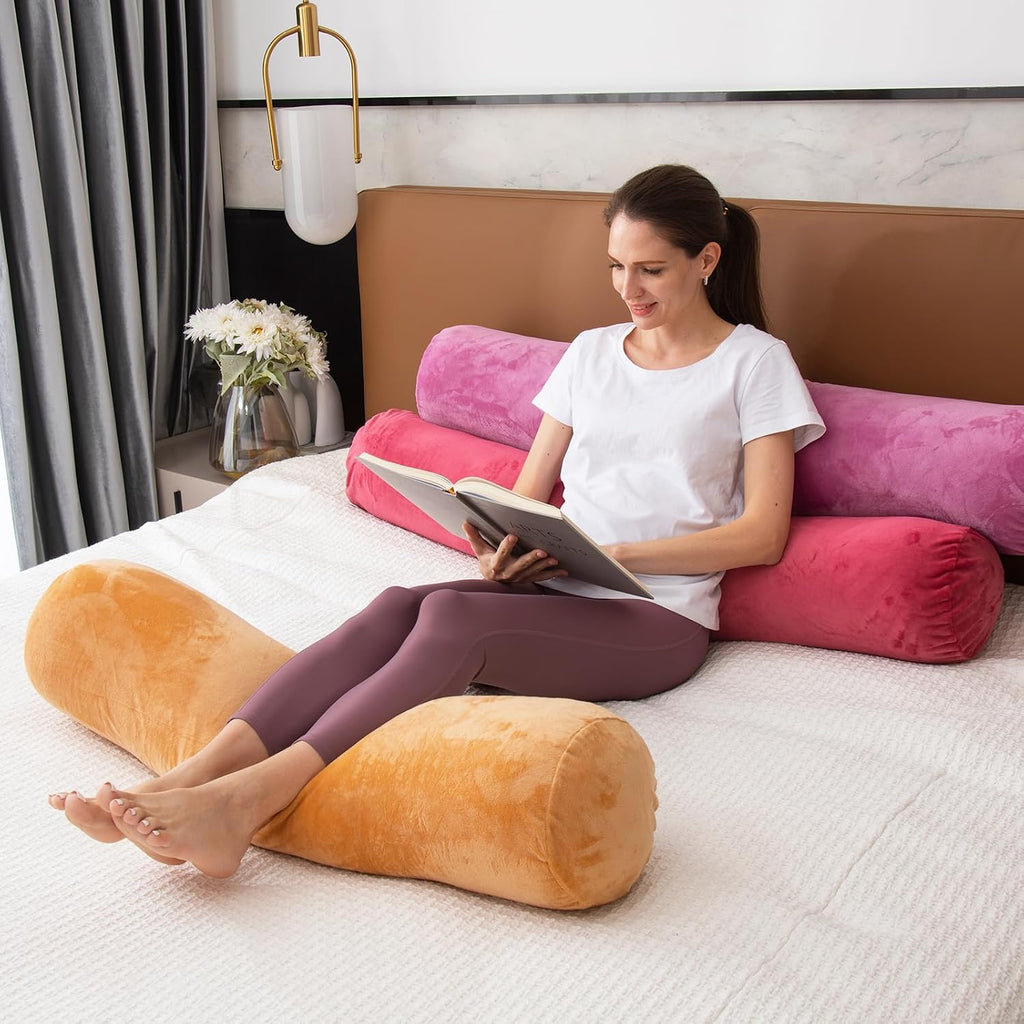 1 MIDDLE ONE Bolster Pillow for Bed, Long Round Body Pillow for Adults with Removable Velvet Cover, Decorative Tube Roll Cylinder Pillow…
