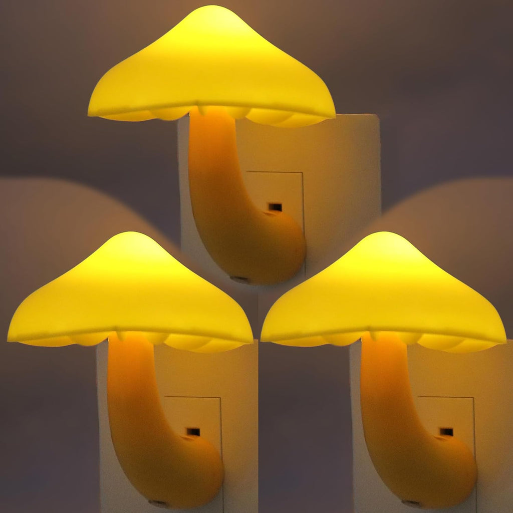 APAKI 3 Pack LED Mushroom Night Light Plug in Lamp Warm Yellow Light Sensor Night Lights Plug into Wall, Dusk to Dawn Sensor NightLi…