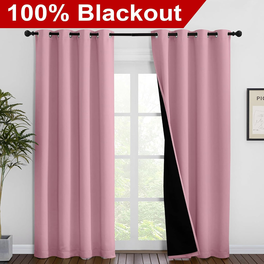 Nicetown Crystal Pink Full Shade Curtain Panels, Pair of Energy Smart & Noise Blocking Out Blackout Drapes for Dining Room Window, Thermal…