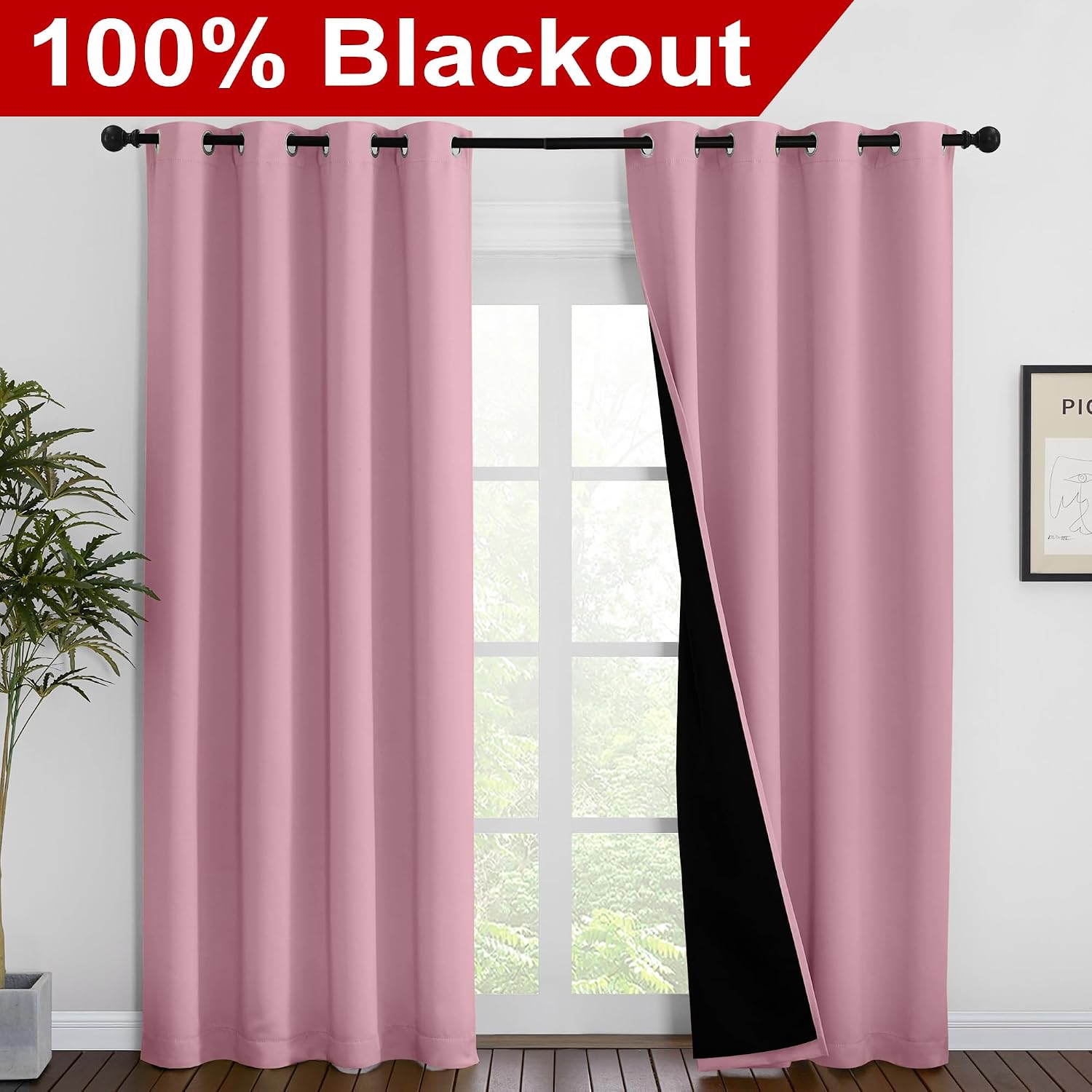 Nicetown Crystal Pink Full Shade Curtain Panels, Pair of Energy Smart & Noise Blocking Out Blackout Drapes for Dining Room Window, Thermal…