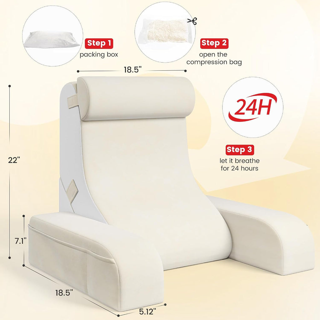 ElevateYourHome, EnhanceEver Homkdom Reading Pillow for Sitting in Bed Adult, 22" Back Pillow for Bed Sitting up with Armrests & Sto…