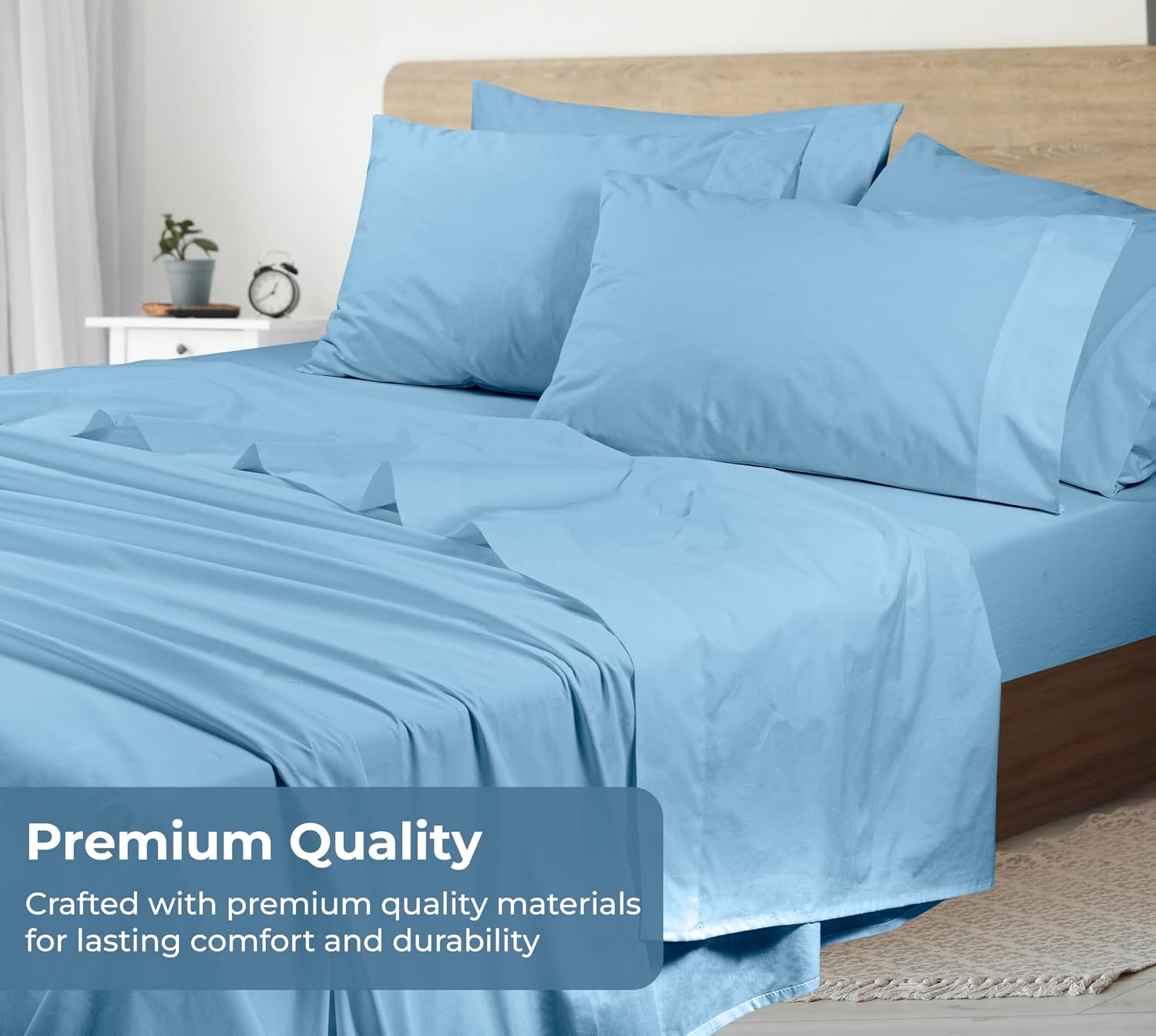 Royalelinens ROYALE LINENS 100% Organic Cotton King Sheet Set - Percale Weave - 4 Pieces Set - 1 Flat, 1 Deep Pocket Fitted Sheet and 2 Pil…